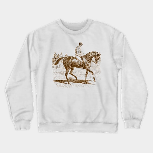 A Racing Horse with a Rider Vintage Illustration Crewneck Sweatshirt by Biophilia